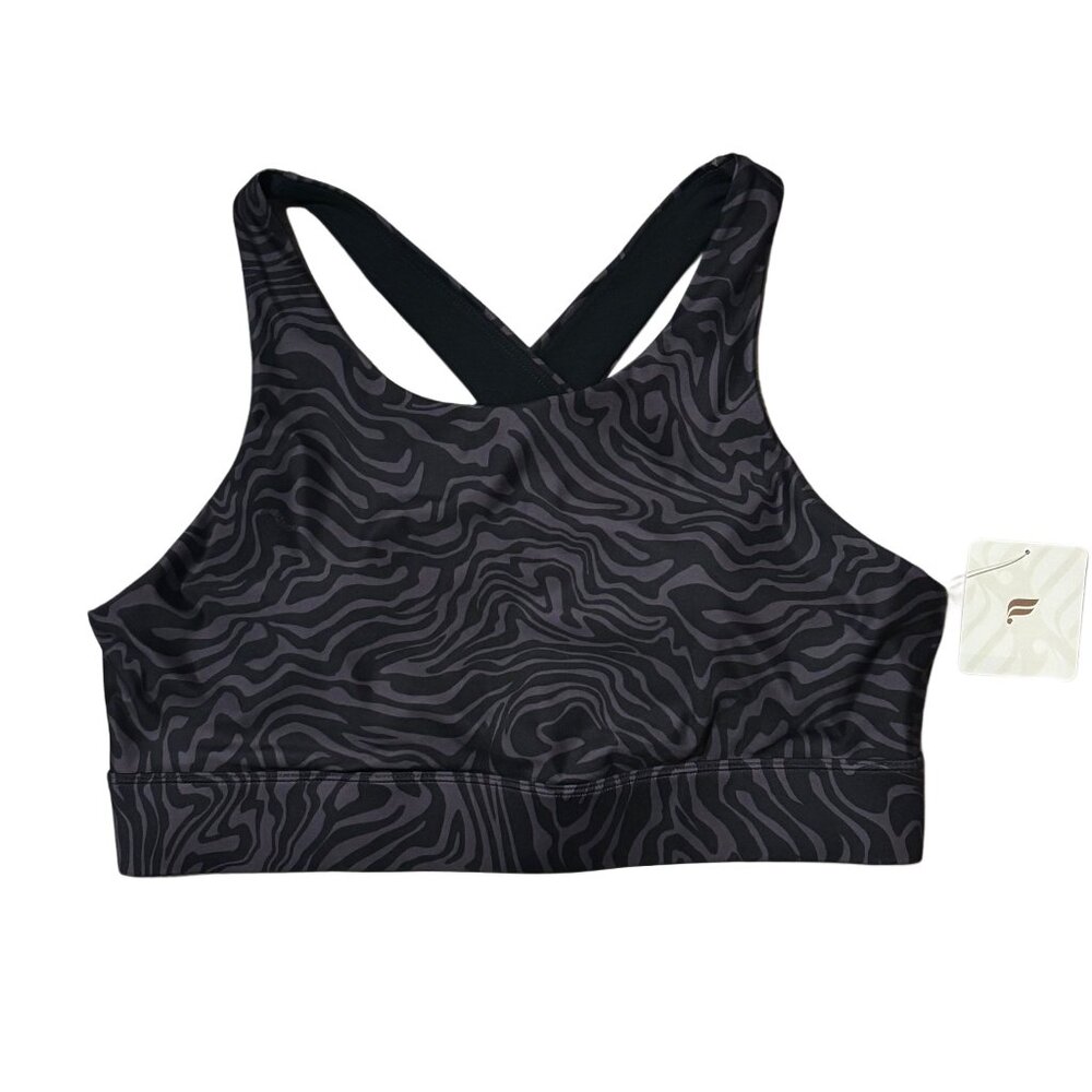 NWT Fabletics L No-Bounce High-Impact Sports Bra, Pewter Marbled Zebra Print